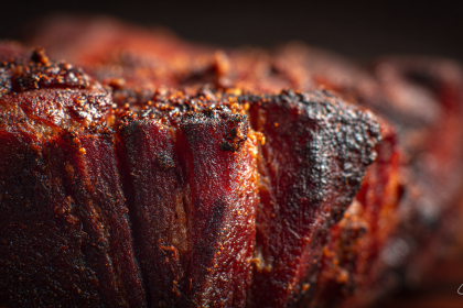 A perfectly formed, mahogany-colored bark created by the sweet and smoky Pulled Pork Rub Recipe.