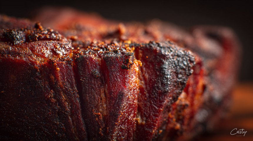 A perfectly formed, mahogany-colored bark created by the sweet and smoky Pulled Pork Rub Recipe.
