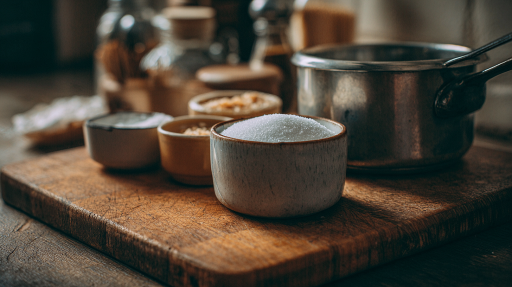 Ingredients for the best pickled red onions recipe set up on a kitchen counter