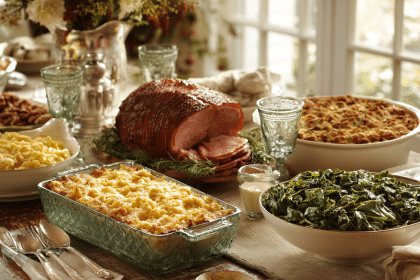 A beautiful Southern Christmas dinner table set for Christmas in the south.