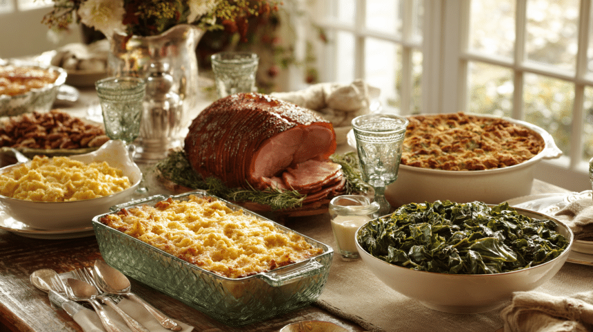 A beautiful Southern Christmas dinner table set for Christmas in the south.
