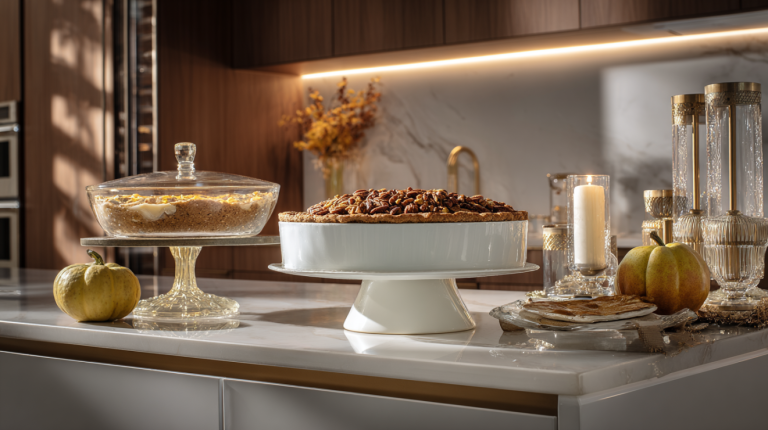 Assorted Southern desserts including pie and cobbler on a modern kitchen counter.
