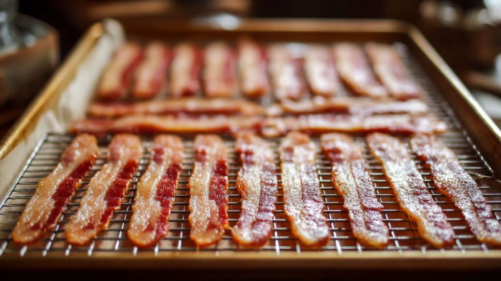Thick-cut bacon arranged on wire rack for million dollar bacon