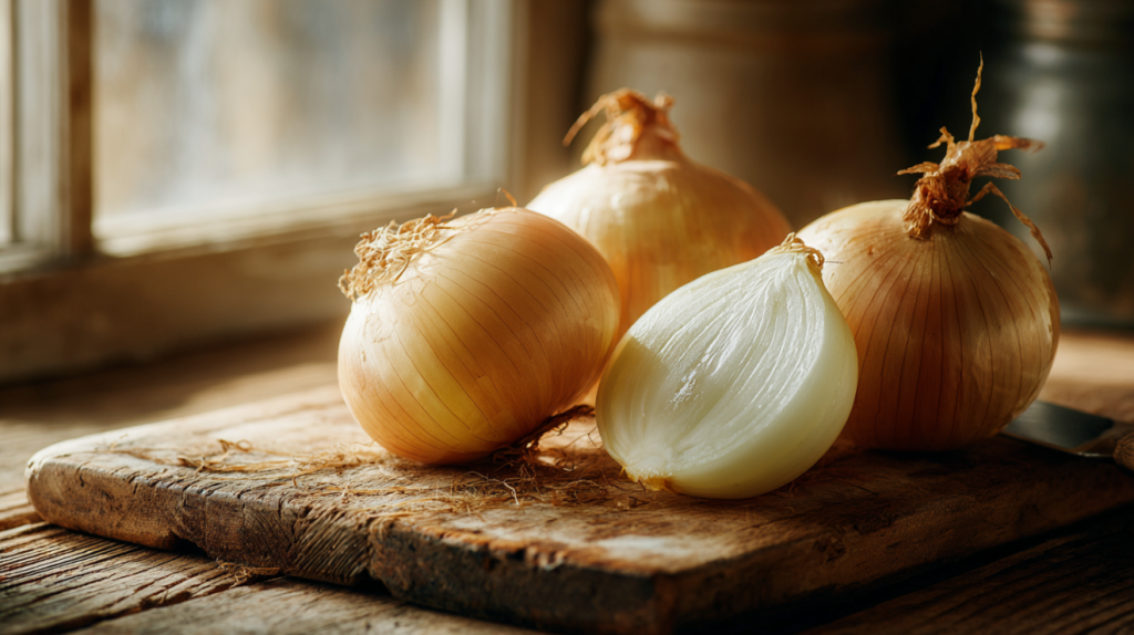 Vidalia sweet onions for homemade onion rings on a cutting board