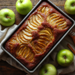 Amish apple cake recipe golden brown in a baking pan with brown sugar glaze