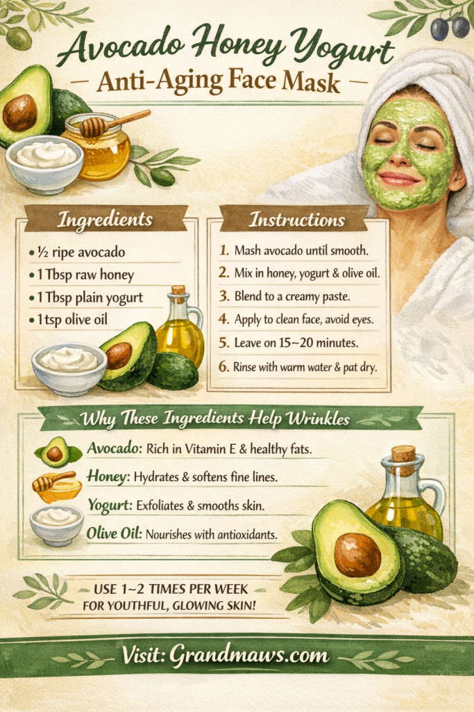 Avocado & Honey face Mask recipe Card Printable