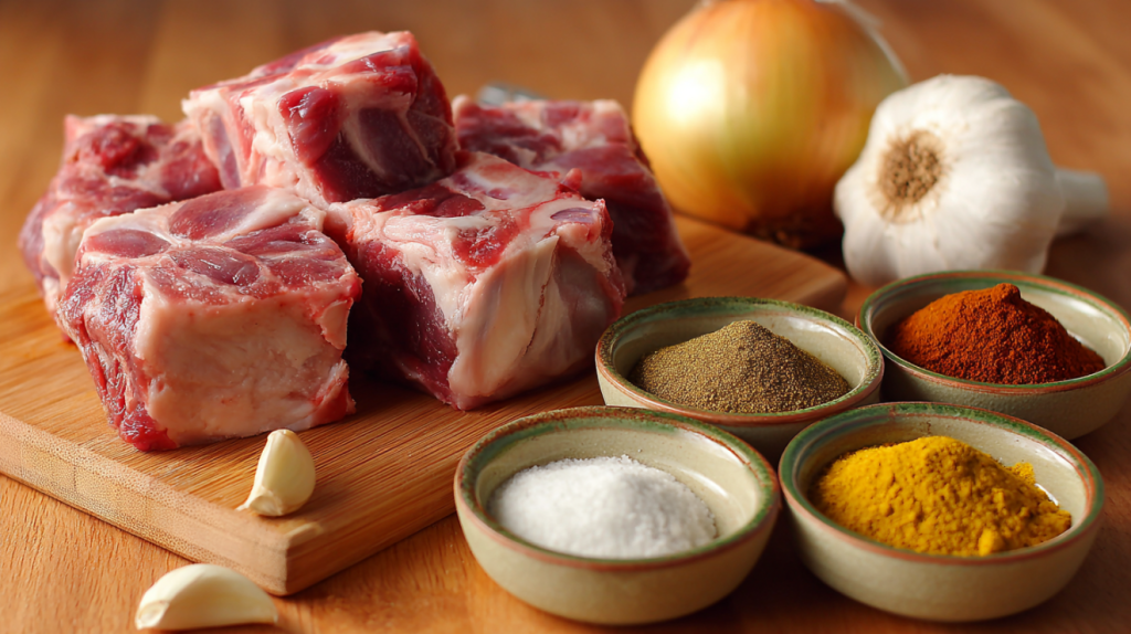 Bone-in lamb shoulder and warm spices for French couscous with zucchini and lamb recipe