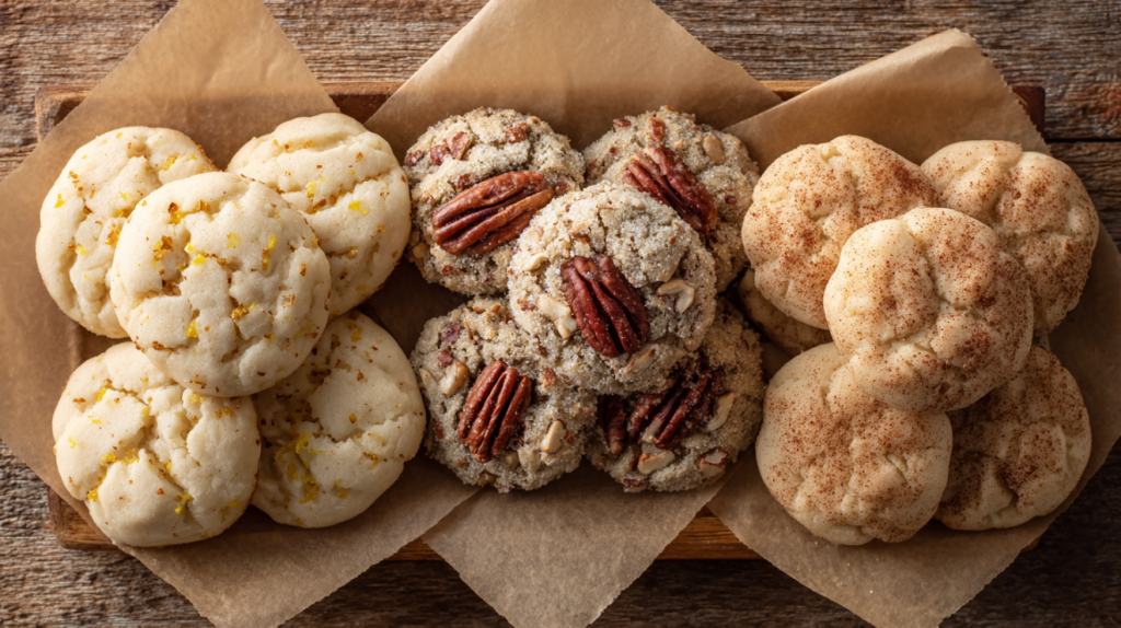 Butter cookie recipe variations — lemon, pecan, and cinnamon sugar
