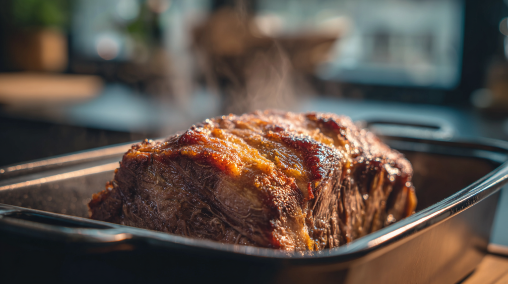 Fork-tender cross rib roast showing the texture and pulled meat