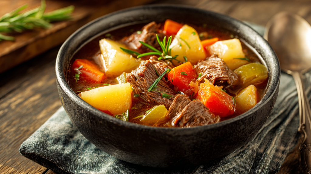 Leftover cross rib roast made into a hearty beef and vegetable soup