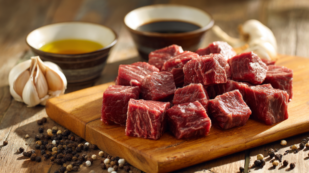 Cubed beef chuck ready for marinating for beef caldereta