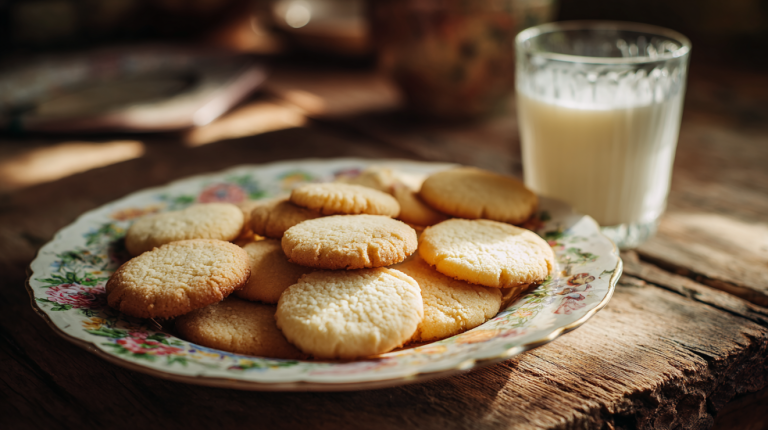 Homemade butter cookie recipe results — golden cookies on a vintage plate