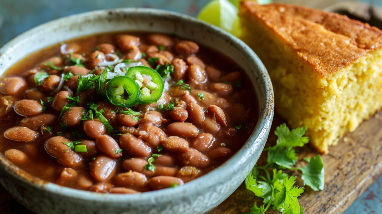 ranch style beans recipe served with Southern cornbread