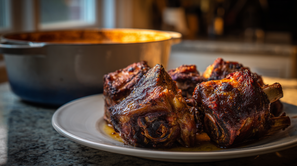 Seared lamb shoulder pieces with rich golden crust for couscous recipe