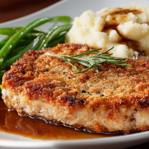 Southern fried pork cutlets recipe with crispy golden crust served on a white plate