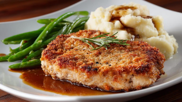 Southern fried pork cutlets recipe with crispy golden crust served on a white plate