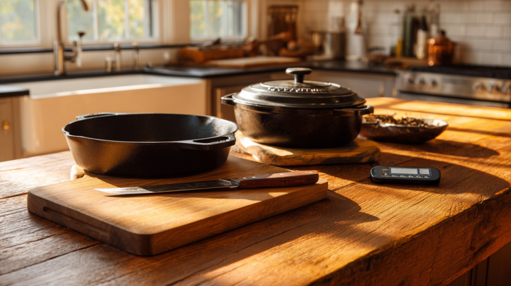 Five essential Southern kitchen tools on a budget including cast iron skillet and Dutch oven