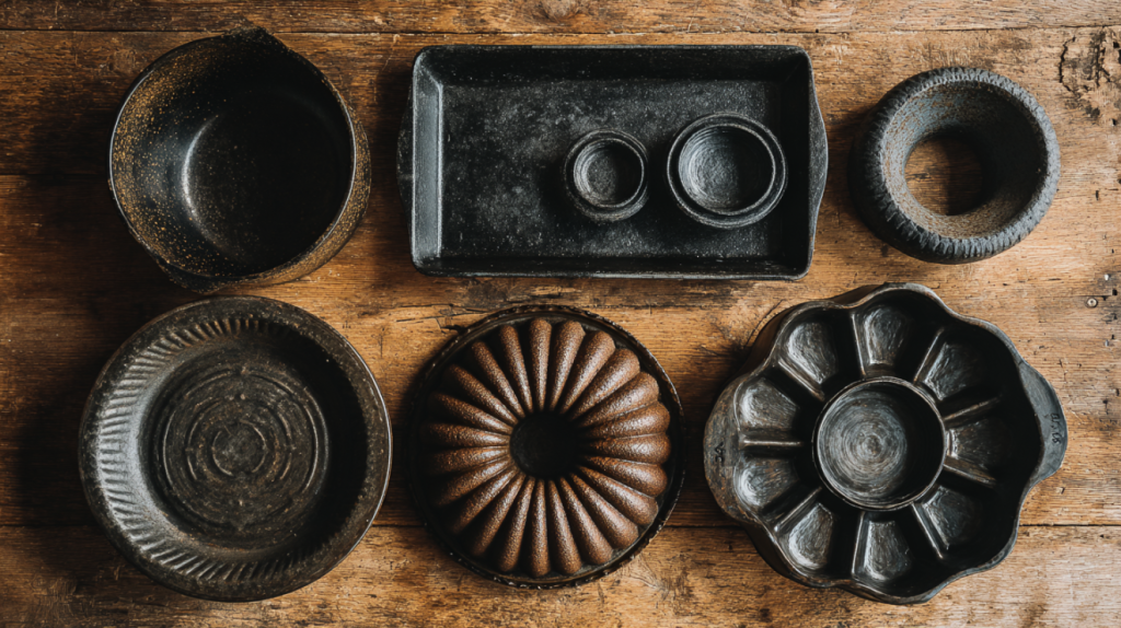 Southern specialty pans including cornbread wedge pan, corn stick pan, and biscuit cutters