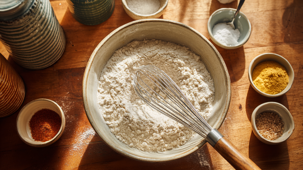 Whisking dry ingredients for a butter cookie recipe